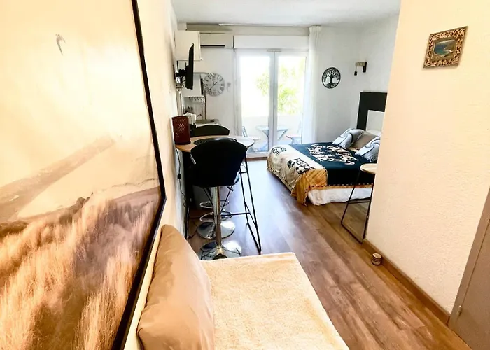 Studio Climatise Avec Terrasse Coucher De Soleil Menage Compris Pour 2 A 3 Personnes Dans Un Parc Calme Avec Double Piscine Au Sel Et Parking Prive Protege Proche Mer Et Port Lägenhet